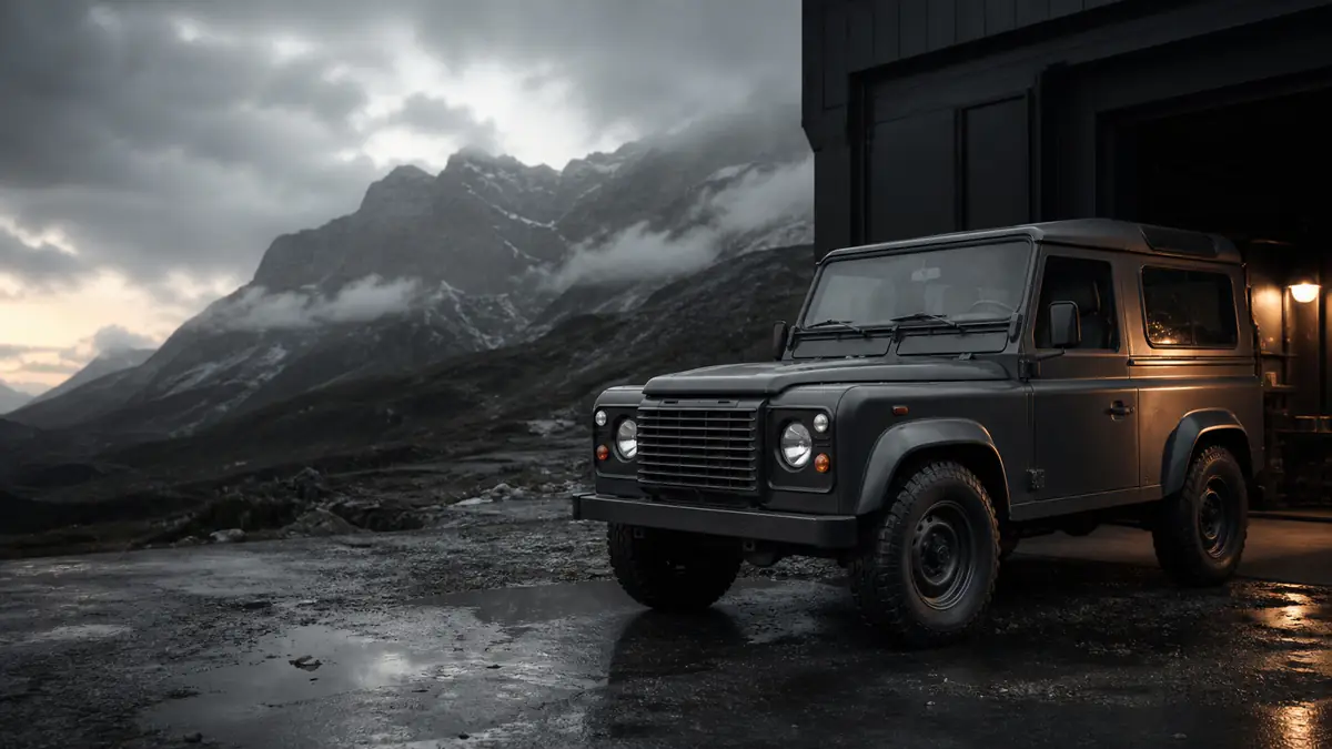Defender classico in un paesaggio alpino